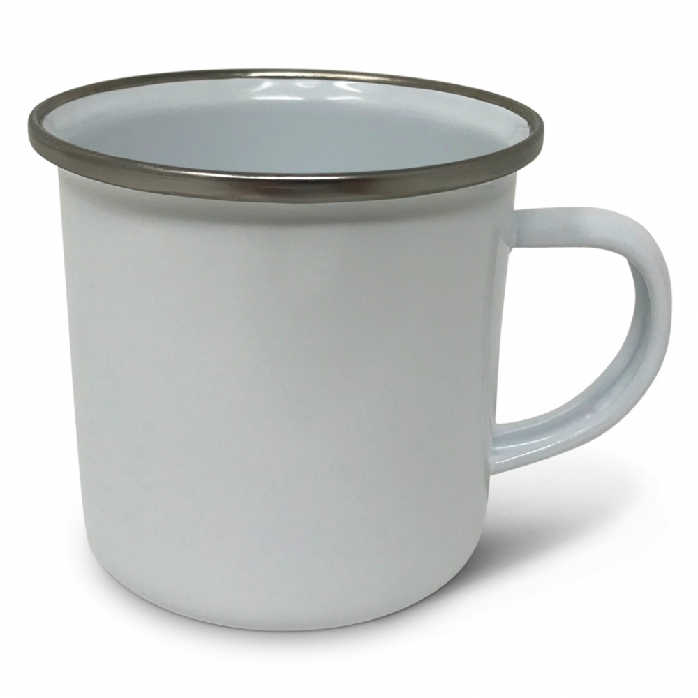 Full Colour Enamel Cup with Stainless Silver Rim 12oz
