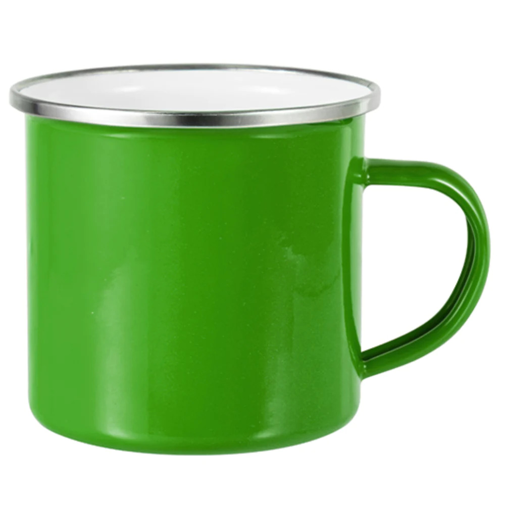 Coloured Enamel Cup with Stainless Silver Rim 12oz