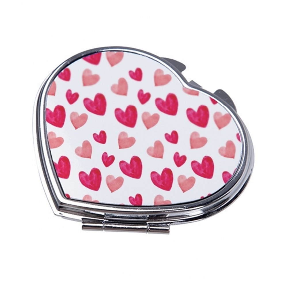Custom Printed Compact Mirrors - Heart Shape Silver