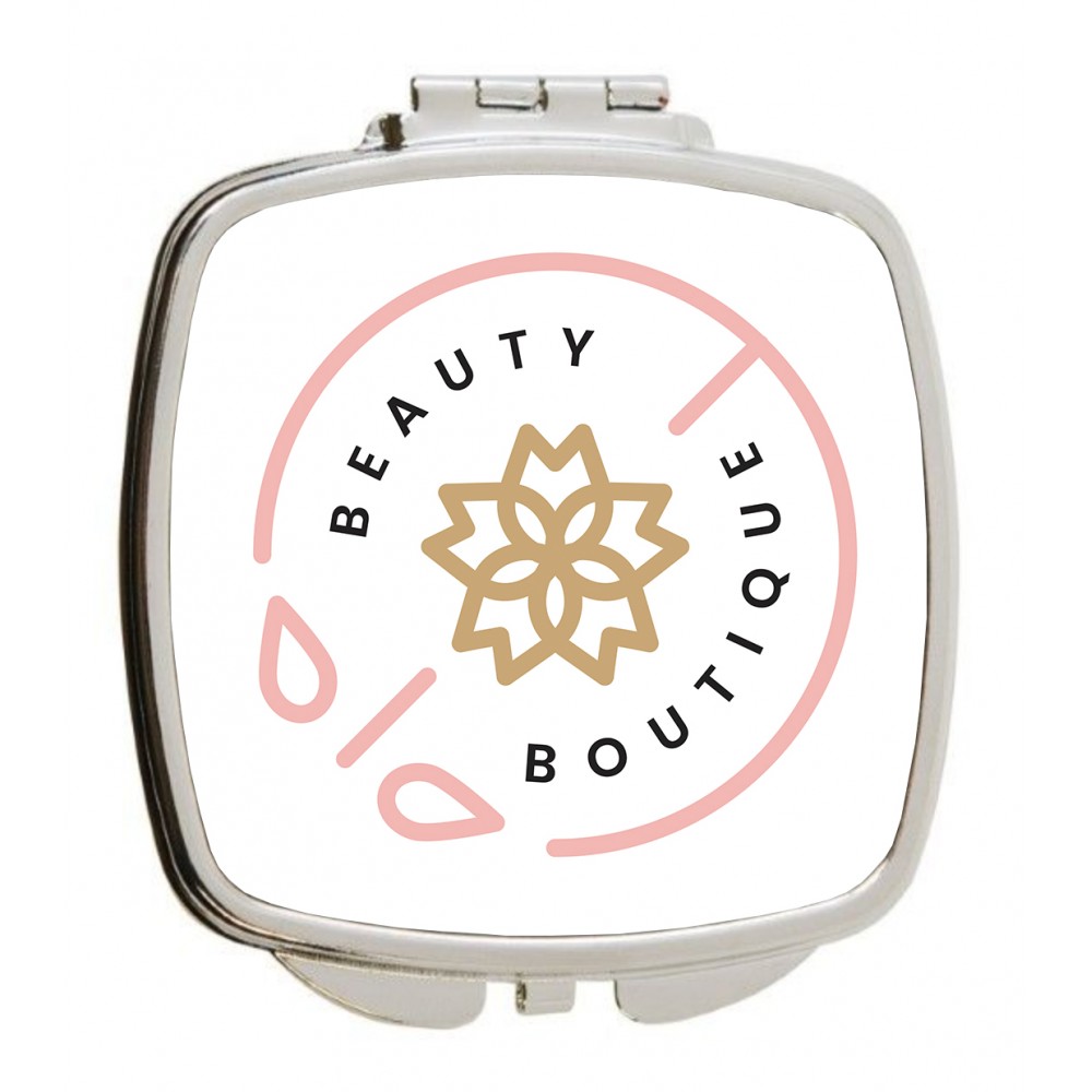 Custom Printed Compact Mirrors - Square Rounded Corners Silver
