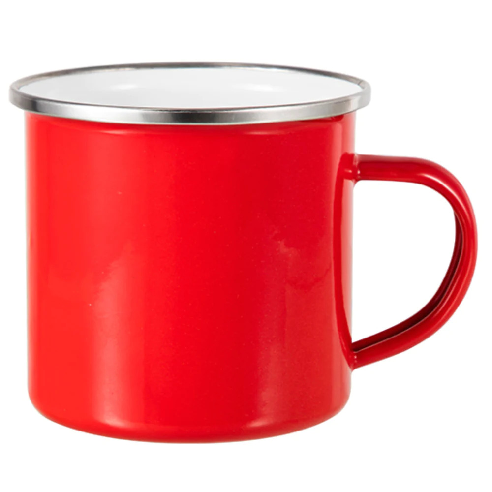 Coloured Enamel Cup with Stainless Silver Rim 12oz