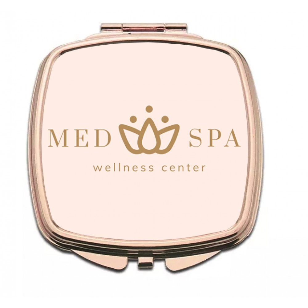 Custom Printed Compact Mirrors - Square Rounded Corners Rose Gold