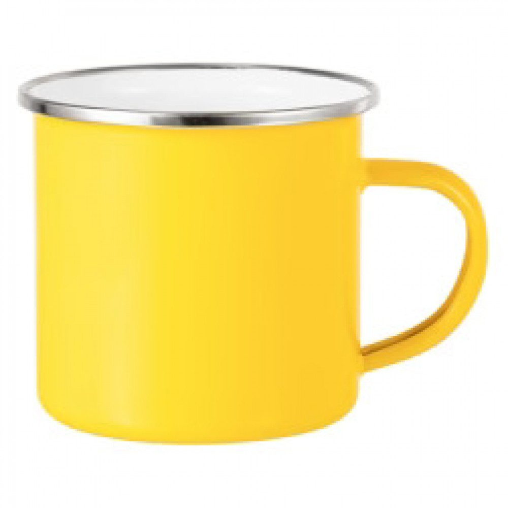 Coloured Enamel Cup with Stainless Silver Rim 12oz